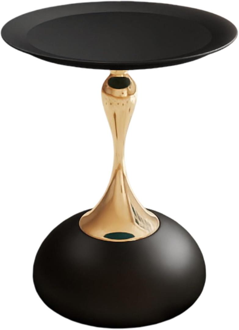 Metal Round End Table,Modern Pedestal Table,Corner Drink Tables,Accent Side Table Nightstand for Living Room,Patio and bar (Black-Gold), 15.7" x 15.7" x 19.7"
