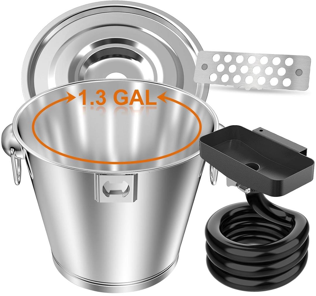 Rear Grease Drainage Funnel with 1.3 Gal Drip Oil Bucket W/Lid & Magnetic Grease Gate for Blackstone Griddle 36", Creative Blackstone Accessories Cup Liners Saving Compatible with Hood, Wind Guard (Short Hook Fit 36" +Bucket)