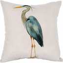 Moslion Heron Pillow,Home Decorative Throw Pillow Cover Watercolor Blue Heron Cotton Linen Cushion for Couch/Sofa/Bedroom/Livingroom/Kitchen/Car 18 x 18 inch Square Pillow case