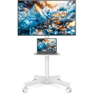 Rolling TV Stand with Shelf for 23-65/32-85 inch TVs up to 88lbs, Portable Mobile TV Cart with Silent Wheel, Tilt & Height Adjustable Universal Corner TV Stand for Bedroom, Living Room (White, 23-65")