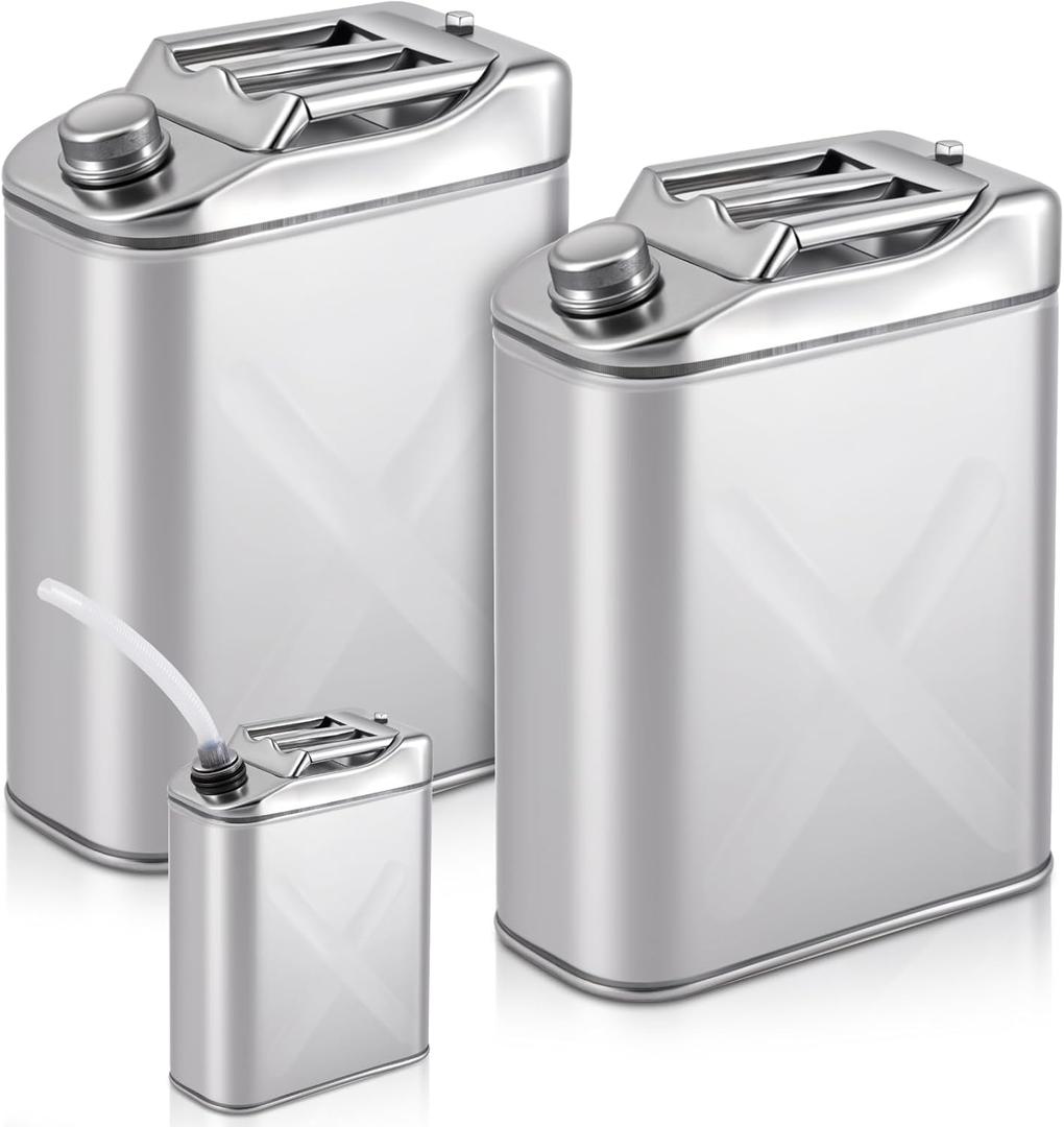 Blulu 2 Pack 5 Gallon Water Jug, 304 Stainless Steel Water Container Storage Can 20 L Portable Leak Proof Drinking Jug with Scientific Spout for Camping Outdoor Emergency Storage