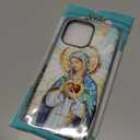 Case for iPhone 16 Pro Max [Compatible with MagSafe], Glossy Soft Silicone + Hard PC Anti-Scratch Shockproof Protective 2-in-1 Case for Women - Stained Glass Heart of Mary