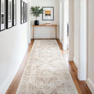 4x12 Washable Hallway Runner Rug: Vintage Wide Low Pile Rugs IvoryBeige