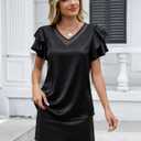 VIMPUNEC Womens Blouses Dressy Casual Ruffle Short Sleeve Shirts Summer Business Work Tops (Black, M)