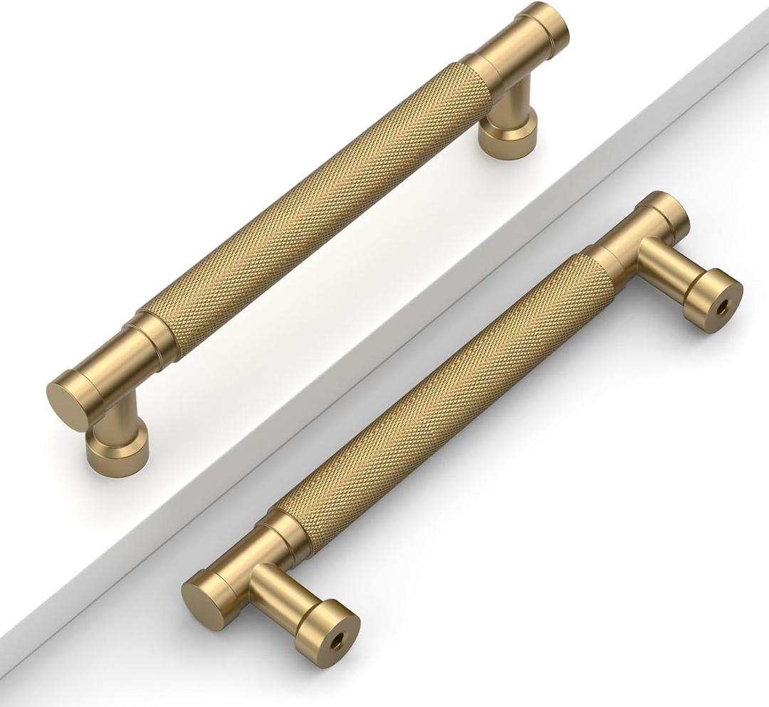 10 Pack 5''(128mm) Champagne Bronze Knurled Cabinet Handles Kitchen Champagne Pulls for Cabinets Drawer Pulls Dresser Hardware for Cupboard Bathroom