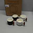 6oz Ceramic Espresso Cups with Wooden Handle, Small Coffee Cups for Latte Cappuccino, Tea Cups Set of 4 (Black&White)