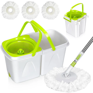 MASTERTOP Mop and Bucket with Wringer Set, Spin Mop Cleaning System with 3 Mop Pads,Spinning Mop Bucket for Floor Cleaning, 50.4" Extended Handle