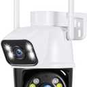 PTZ WiFi Outdoor security wireless 2X3MP Dual Lens Linkage Human Detect Pan tilt Digital zoom Auto Tracking Home Surveillance Camera Two way audio color night vision ICsee with 3M cable to yr outlet