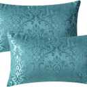 CaliTime Pack of 2 Throw Pillow Covers Cases for Couch Sofa Home Decoration Vintage Damask Floral Shining & Dull Contrast 12 X 20 Inches Teal