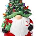 Table Top Christmas Decorations, 13" Ceramic Santa Figurine, Desk Christmas Tree, Pre-lit Battery Operated Vintage Santa Tree Ornaments with 50 Multicolored Lights + 1 Star Toppers Indoor Centerpiece