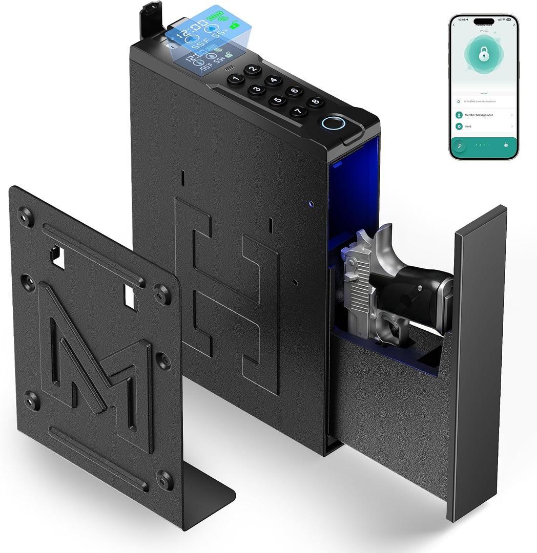 kpasafe Biometric Gun Safe for Handgun, Fingerprint Handgun Safe for Home, 0.2S Quick Access Pistol Case with APP Control, Digital Keypad and LCD Display, Hand Gun Case for Nightstand, Bedside