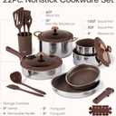 CAROTE 22PCS Stainless Steel Cookware Set with Detachable Handle, Ceramic Hybrid Nonstick Pots and Pans Set, Titanium Cookware, Stackable Kitchen Cookware Set, Induction Safe, Oven Safe, Brown