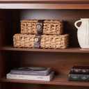 Decorative Box with Lid, Wicker Storage Basket, Water Hyacinth Woven Decorative box for Shelf, Coffee Table, Console Table, Home Decor (Small)