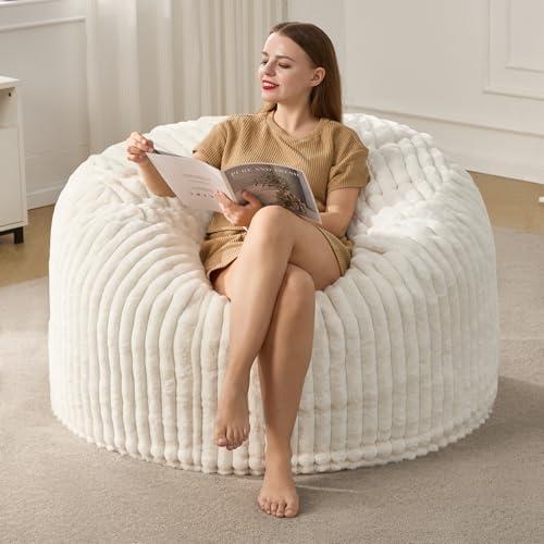 Hobestluk 4ft Bean Bag Chairs for Adults Large Beanbag Chair with Dutch Corded Plush Cover Big Bean Bag Chair for Living Room Bedroom Dorm Office - White (42" x 42" x 24")