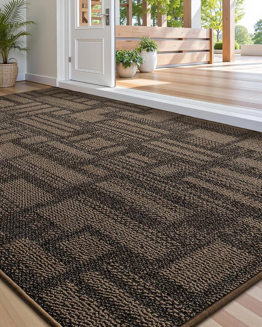 Color&Geometry Front Door Mat Non-Slip, Low-File, Easy to Clean, Sturdy Doormat, Entryway Rug for Hallway, Entrance, Porch Floor, 36"x60", Brown (Rolled-up NO Creases)
