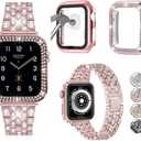 3-Pack Compatible With Apple Watch Band 38mm 40mm 41mm 42mm 44mm 45mm 49mm with Case, Bling Diamond Metal Strap with Diamond Case + Glass Screen Protective Cover For iWatch Series 9 8 SE 7 6 5 4 3 2 1