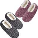 cosyone1997 2-Pair Cozy Slippers for Women Indoor Soft Sole with Warm Fuzzy Lining and Non-Slip Grips, House Slipper Socks (2 Pk Chenille Knit (Pink & Grey))
