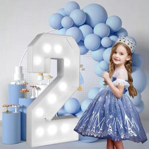 2.4FT/28.74in Marquee Light up Numbers Marquee Number 2 with White Lights for Birthday Party Large Mosaic Frame Letter Cardboard Pre-Cut Giant Cut-Out Thick Foam Board Sign DIY Decorations