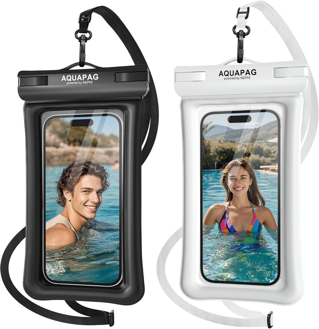NEPHI IPX8 Floating Waterproof Phone Pouch 2 Pack-Up to 8.0"Floating Phone Case for iPhone Andriod, Dry Bags for Vacation Beach Pool Kayak Cruise Travel Essentials (Black White 2 Pack)