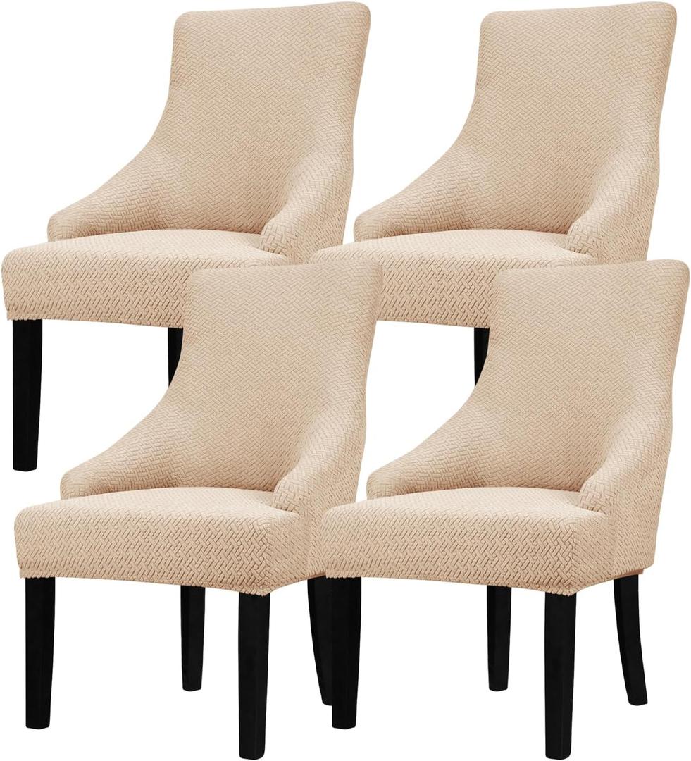 Lellen Strench Wingback Side Chair Slipcover - Accent Chair Cover Slipcover Wingback Chair Cover Slipcover Wingback Chair Slipcovers Wing Chair Cover Slipcover Wing Chair Slipcover Set of 4（Taupe)