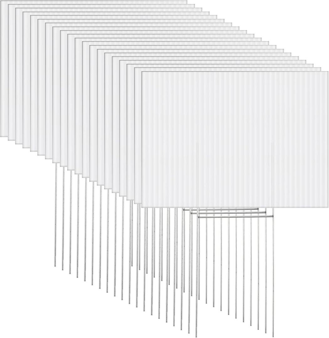 20 Pack Blank Yard Signs with Stakes Bulk Corrugated Plastic Lawn Signs Double Size for Garage Sale Real Estate Open House Rent Guidepost Birthday Party Decorations