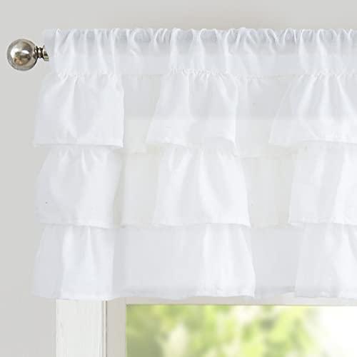 jinchan Ruffled Valance Curtain Linen Kitchen Window Valance for Living Room Bedroom 18 Inch Farmhouse Cottage Shabbychic Style Light Filtering Small Window Treatment 1 Panel Off White