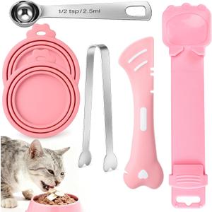 AIERSA Cat Food Can Lid Set, Includes Treat Squeeze Spoon for Wet Food, Silicone Cans Covers, Cat Can Opener with Spatula, Freeze Dried Snacks Clip, Nutritional Supplements Measuring Spoon