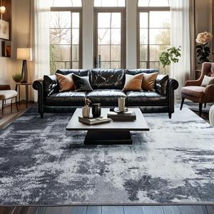 Area Rug 9x12 Washable Rugs Modern Abstract Area Rug Soft Non-Slip Non-Shedding Faux Wool Stain Resistant Floor Carpets for Living Room Bedroom Dining Room Kids Room Home Office (Grey)