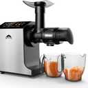 Cold Press Juicer, Masticating Juicer Machines Easy to Clean with Brush, Touch Screen Stainless Juicer Machines for Vegetable & Fruit, Juice Extractor with Quiet Motor & 2 Speed Modes, Black