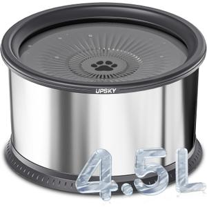 UPSKY 4.5L Dog Water Bowl,Large Capacity No Spill Dog Water Bowl,Stainless Steel Spill Proof Slow Water Feeder,No Splash Water Bowl with Anti-Slip Mat for Messy Drinkers Grey