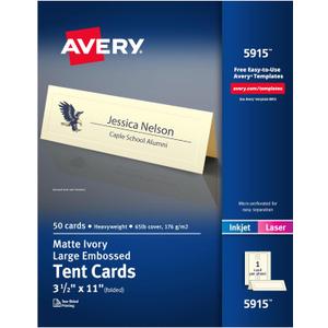 Avery Printable Tent Cards, 3.5" x 11", Ivory with Embossed Border, 50 Blank Place Cards for Laser or Inkjet Printers (5915)