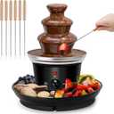 16oz Chocolate Fondue Fountain, 3-Tier MINI Chocolate Fountain with 6PCS Fondue Fork and Removal Fruits/Nuts/Treats Serving Tray for BBQ Sauce,Ranch,Nacho Cheese,Liqueurs (Black)