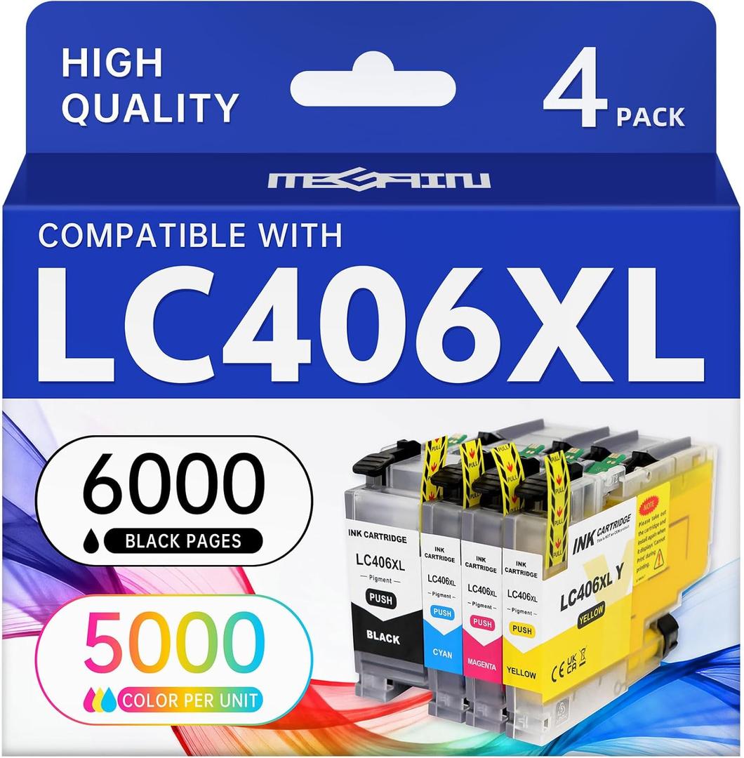MEGAIN LC406XL Ink Cartridges Replacement for Brother LC 406XL LC406 XL for MFC-J5855DW MFC-J6555DW MFC-J4535DW MFC-J4335DW MFC-J6955DW MFC-J4345DW MFC-J5955DW Printer(with Chip, Pigment Ink)