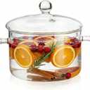 Jucoan 1.5L/50oz Glass Saucepan with Cover, Heat Resistant Stovetop Glass Cooking Pot with Lid for Pasta Noodle, Soup, Milk, Clear Simmer Pot for Potpourri Christmas Holiday Home Fragrance