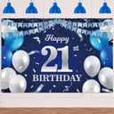 Happy 21st Birthday Banner Backdrop Navy Blue Balloons Confetti Stripe Flag Light Spots Cheers to 21 Years Old Theme Decorations Decor for Women Men 21st Birthday Party Bday Supplies Glitter Silver