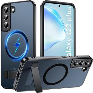 OWKEY Magnetic for Samsung Galaxy S22+ Plus Phone Case with Adjustable Stand, Galaxy S22+ Plus Case [Shockproof Military Grade Drop Protection] Translucent Matte Back Samsung S22 Plus Case, Black
