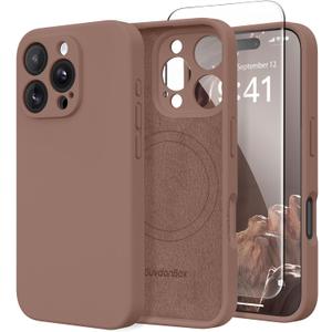 SuydanBox Magnetic for iPhone 16 Pro Case, Compatible with MagSafe, [Full Camera Protection][Screen Protector] Silicone Shockproof Protective Phone Case for iPhone 16 Pro 6.3", Brown