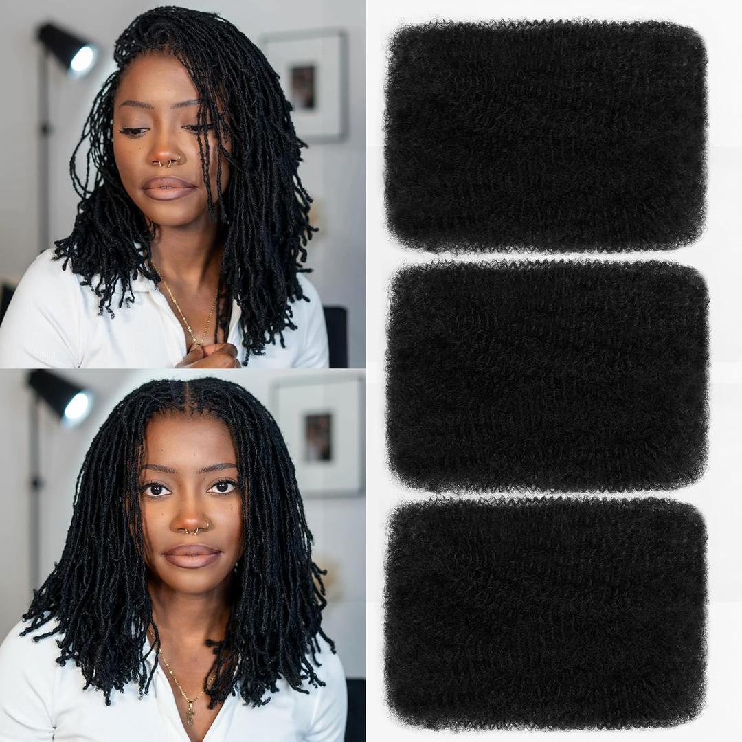 Afro Kinkys Bulk Human Hair for Braiding 16 Inch 120g Afro Kinky-Curly Human Hair Bulk for Twist Braids 3 Bundles Spring Twist Hair 4C Kinky Braiding Hair for Dreadlock Extensions 1B Nature Black