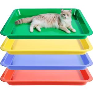 Multicolor Kitten Litter Box Low Entry, 4 PCS Small Cat Litter Box for Kittens Portable Open Cats Litters Boxes Pan Waterproof Plastic Travel Litters Tray for Small Senior Cats Pets, 15.2x12x1.4 Inch