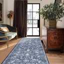 KILOCOCO Hallway Runner 2.6x8 Rug Runner Printed Vintage Floral Washable Kitchen Runners Non-Slip Rubber Backed Runners for Hallways Laundry Room Distressed Boho Rugs for Entryway Bedroom, Blue