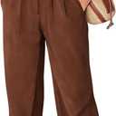 BTFBM Women's 2025 Summer 2 Piece Outfits Tracksuit Short Sleeve Cropped Button Down Shirt Long Pant Lounge Matching Set (X-Large, Brown)