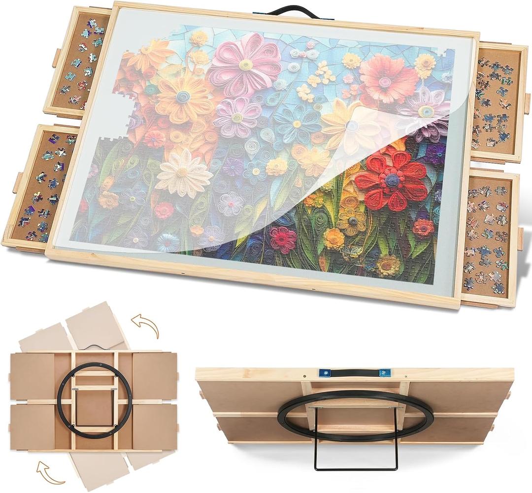 1500 Pieces Tilting & Rotating Puzzle Board, 34.25"  25.2", Portable Jigsaw Puzzle Table for Adults with 4 Drawers & Protective Cover, Ideal Gift for Mum (Medium(1500pc))