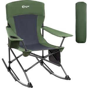 Portal Outdoor Rocking Chair Camping Folding Portable Rocker with Cup Holder Side Pocket Carry Bag, Support 350LBS (Green), Standard
