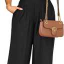Pink Queen Jumpsuits for Women Dressy V Neck Short Sleeve Wide Leg Rompers Business Casual One Piece Outfits (Black, XL)