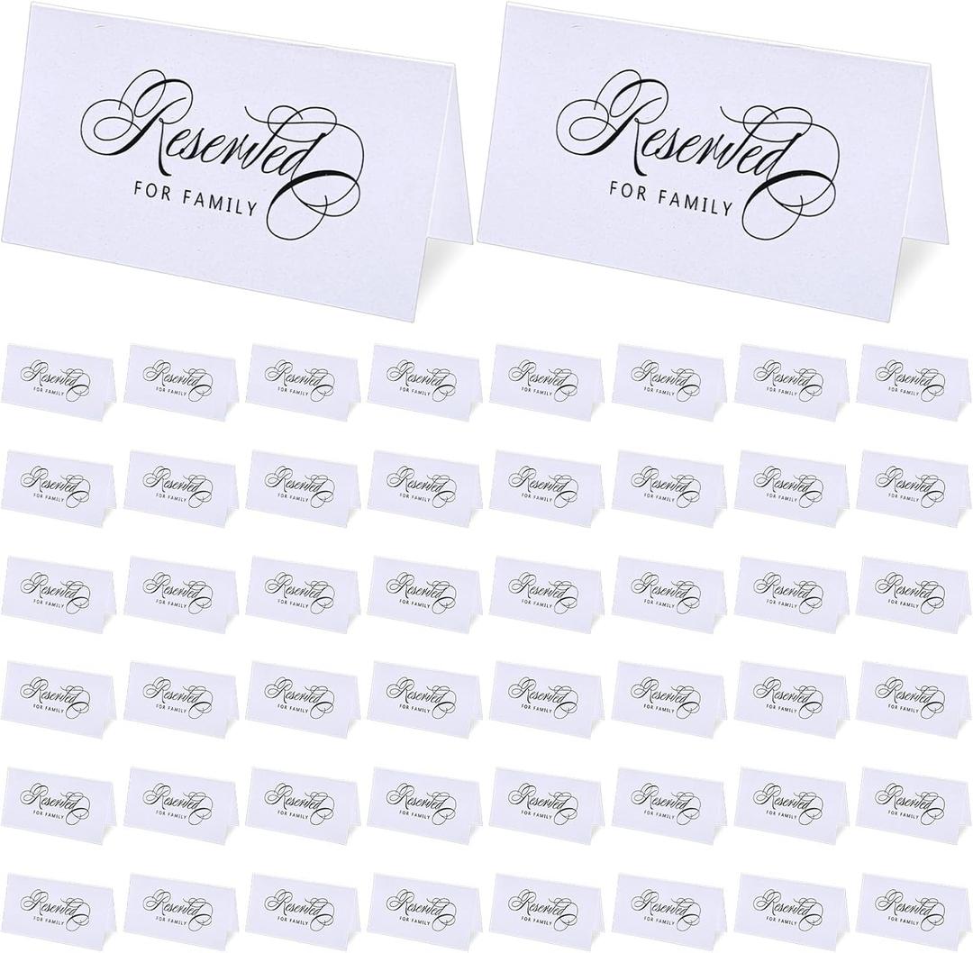 50 Pcs Small Reserved Signs for Wedding, 3.94x3.54 Inches White Tented Place Cards Double Sided Reserved Table Signs Seating Sign for Parties Reception