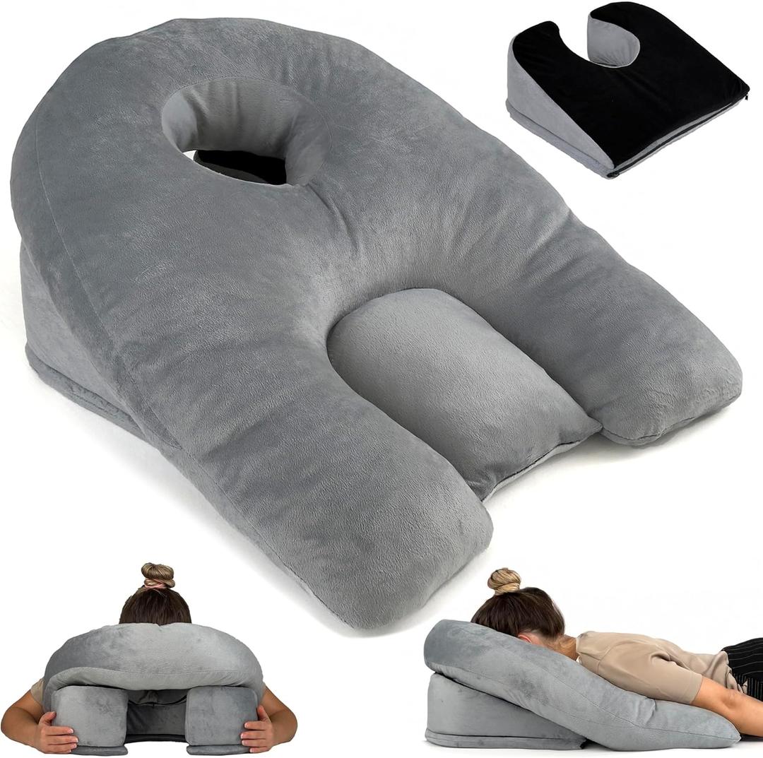 Adjustable Face Down Pillow After Eye Surgery - Home Massage Pillow Face Down for Bed & Face Down Pillow for Sleeping - BBL Pillow After Surgery for Sleeping - Adjustable Firmness & Height (Gray)
