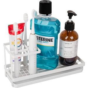 Toothbrush Holders for Bathrooms, Carbon Steel Tooth Brushing Holder Electric Toothbrush and Toothpaste Organizer Bathroom Accessories for Countertop, Shower, Sink - White (Small)