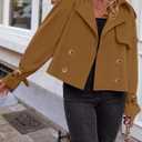 ZESICA Women's Long Sleeve Crop Trench Coat Lapel Double Breasted Loose Casual Jacket with Pockets (Brown)