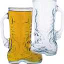 Chefcaptain Set of 2 Glass Boot Mugs with Handles, 1 Liter (34 Oz) Das Boot Beer Glasses, Lead-Free, Dishwasher Safe