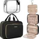 BAGSMART Toiletry Bag Hanging Travel Makeup Organizer with TSA Approved Transparent Cosmetic Bag Makeup Bag for Full Sized Toiletries, Large-Blck (Black)
